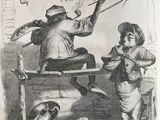 an old book with a picture of a man and a child playing music