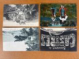 plusieurs anciennes cartes postales représentant des personnes sur un bateau au milieu de l'eau