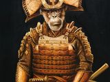 a painting of a monkey dressed in armor and holding a baseball bat