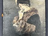 tableau représentant une femme en manteau de fourrure en train de parler au téléphone portable