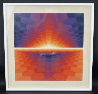 peinture d'un coucher de soleil sur une étendue d'eau
