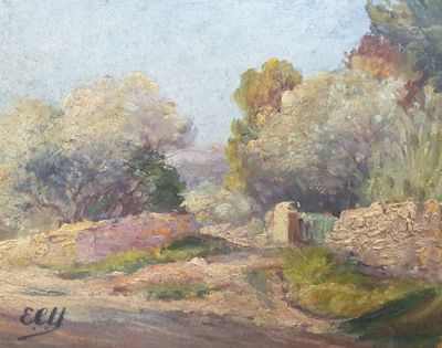 ELY (XXème) Vue du Coudon Huile sur panneau.