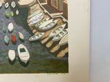 a picture of a painting of boats in a harbor