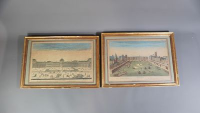 deux tableaux encadrés représentant une vue de la ville et d'un parc