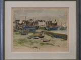 a picture of a painting of boats in the water