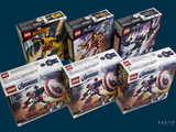 four boxes of legos that have captain america on them