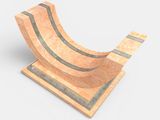 une rampe de skateboard en bois posée sur une surface blanche