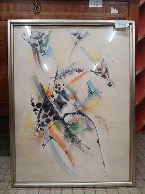 Roger LERSY (1920-2004) - "Les girafes" Dessin encre pastel …