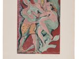 an image of a painting of two women and a man