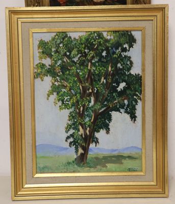 a picture of a painting of a tree in a gold frame
