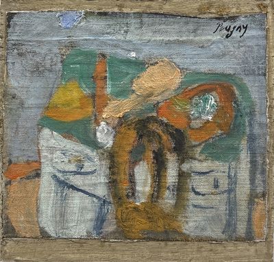 un tableau sur le mur d'une pièce avec un tableau sur le mur