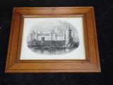 an old picture of a picture of a castle in a wooden frame