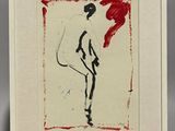 an image of a painting of a woman in a red dress