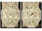 two pictures of a table with different designs on it
