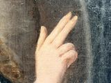 an image of a painting of a woman holding her hand up to her face