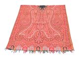 a close up of a pink and orange scarf on a white background