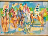 a painting of a group of people riding horses