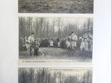 trois photos en noir et blanc représentant un groupe de personnes dans un champ