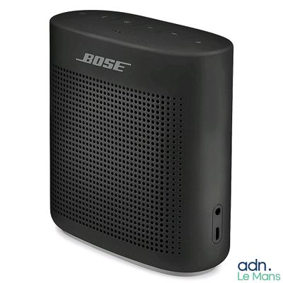 the bose bluetooth speaker is shown in black on a white background
