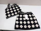 black and white knitted skirt and beanie set