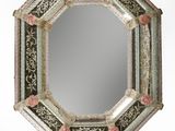 a mirror that has flowers on it in the shape of a hexagon