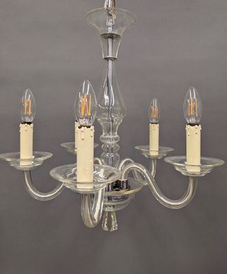 MURANO. Lustre en verre transparent à cinq lumières, fût bal…