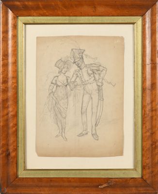 un dessin représentant un homme et une femme debout l'un à côté de l'autre