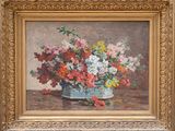 une peinture de fleurs dans un vase sur une table
