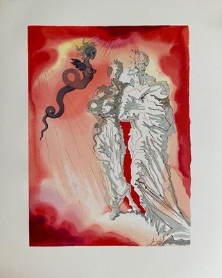 une image représentant un tableau où l'on voit une femme tenant un dragon