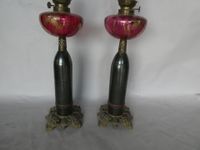 Paire de lampes à pétrole fut guerre de 1914-1918 monture br… (photo 2)
