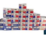 a stack of boxes of different colors and sizes