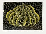 a black and yellow drawing of a pumpkin on a black background