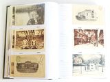 an open book with pictures of people and buildings on it