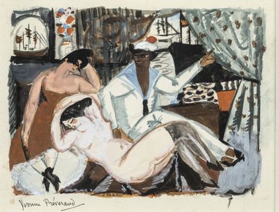 une image représentant un tableau où l'on voit une femme allongée sur un lit à côté d'un homme