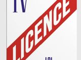 a white and red poster with the words licence on it
