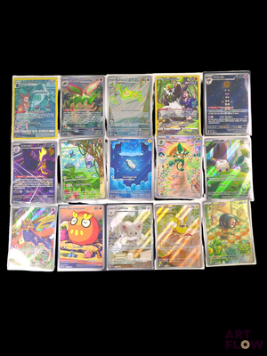 a lot of pokemon cards on a black background