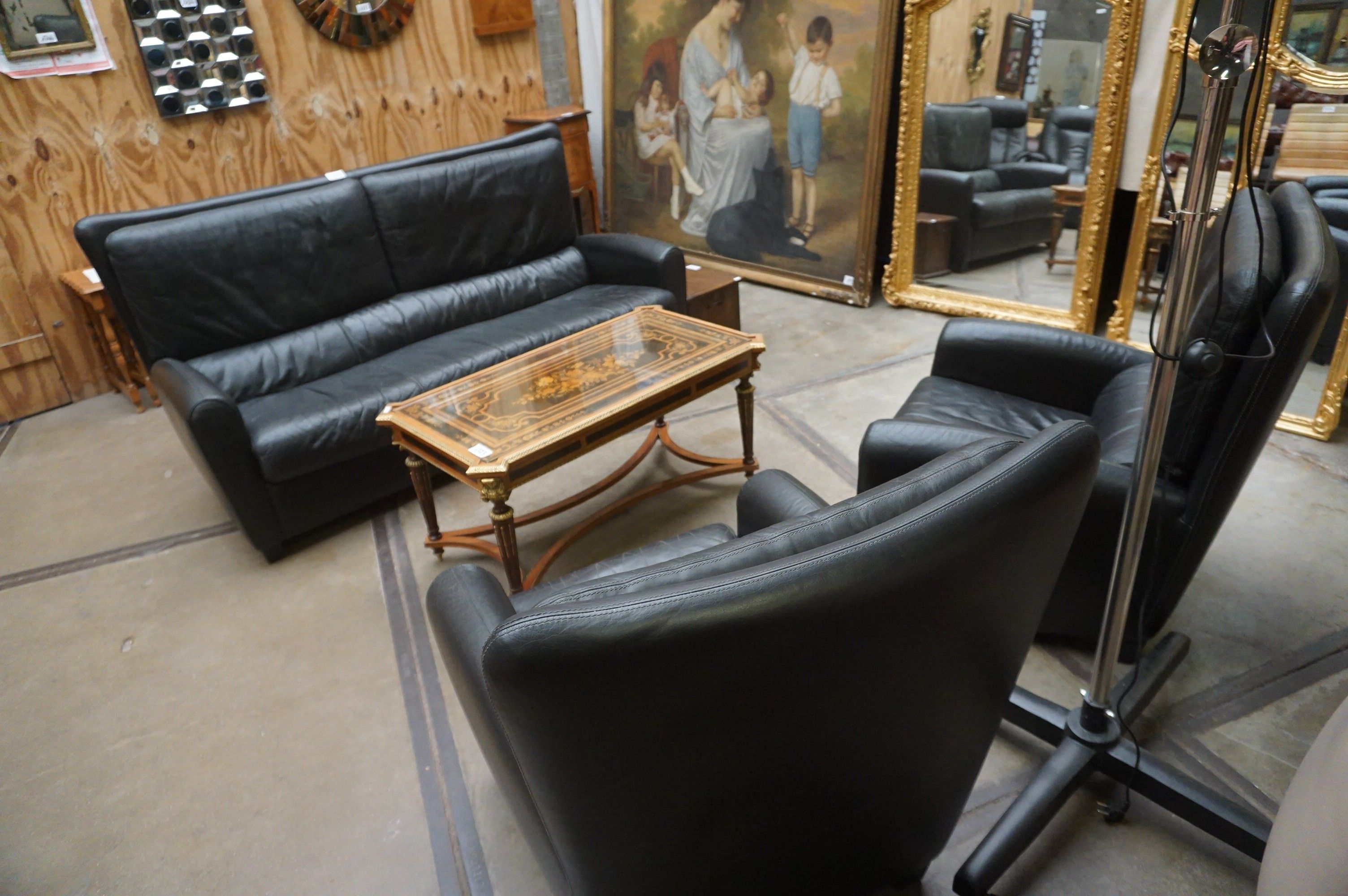 DURLET - ensemble de salon trois pièces en cuir noir - prése…