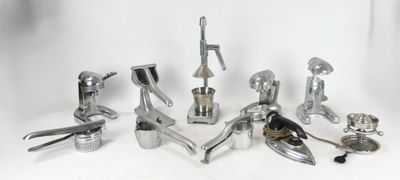 many different types of kitchen utensils on a white background