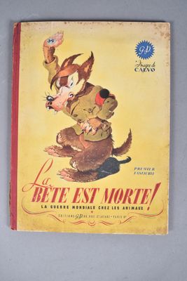 an old book with a picture of a dog on the cover