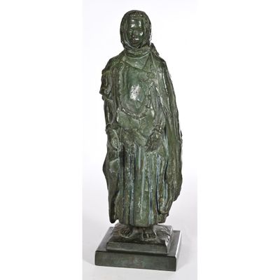 an image of a bronze statue of a woman holding a bag