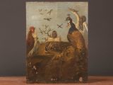 a picture of a painting of birds on a table