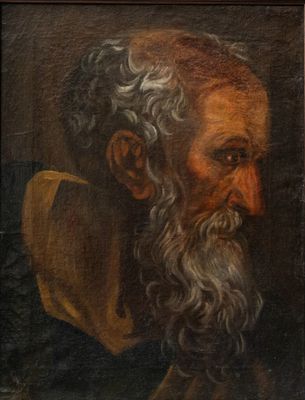école italienne du 18ème. Tête d'apôtre, huile sur toile, re…