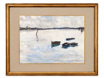 une image représentant un tableau où l'on voit trois bateaux flottant sur l'eau