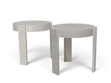 pair of two round side tables with a white top and grey legs