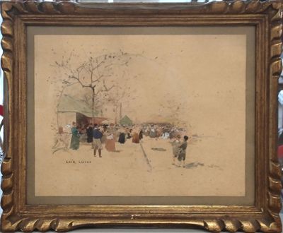 une photo d'une photo d'un tableau représentant des personnes dans la neige