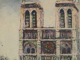 a painting of a large building with a clock on it