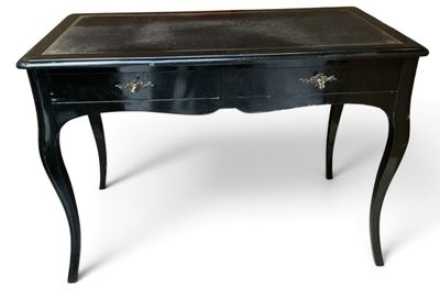 an image of a black table with a drawer underneath it
