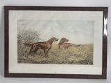 painting of two dogs in a field of tall grass with a sky in the background