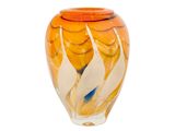 a glass vase with a design on it on a white background
