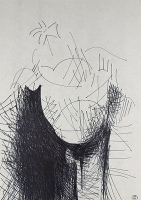 dessin en noir et blanc représentant un chat noir assis sur une chaise